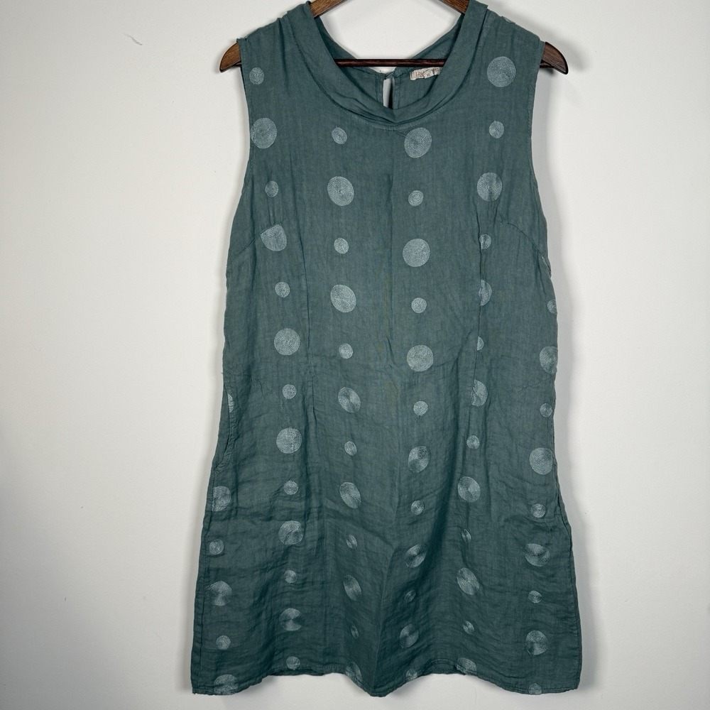 Women's Lina Tomei Sleeveless Dress‎ Collar Muted Teal XL Casual Artsy